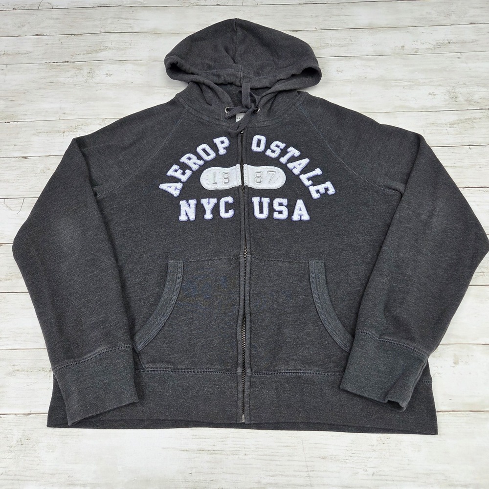 Aeropostale NYC USA 1987 Full Zip Hoodie Collegiate Gray Womens Size Large